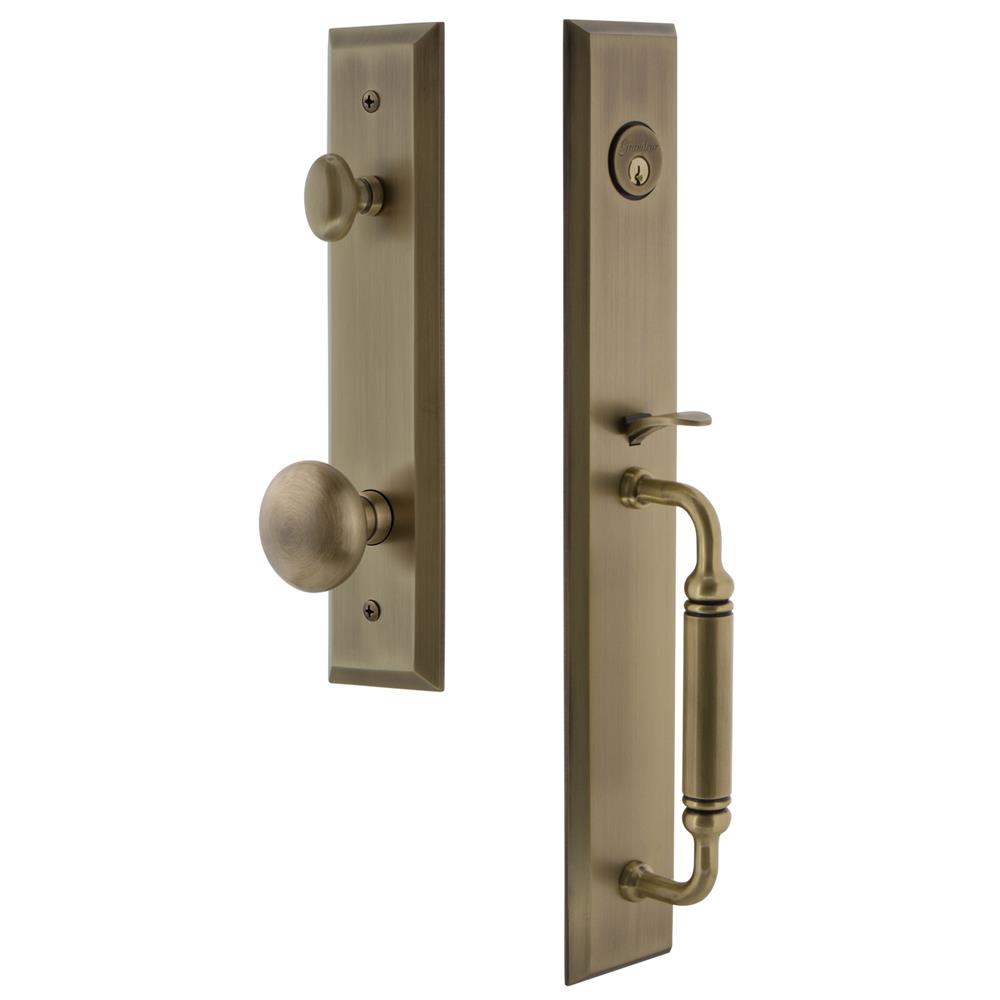 Grandeur by Nostalgic Warehouse FAVCGRFAV Fifth Avenue One-Piece Handleset with C Grip and Fifth Avenue Knob in Vintage Brass